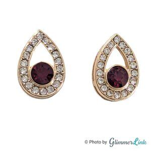 Liz Claiborne Gold Tone Teardrop Stud Earrings Red and Clear Rhinestones